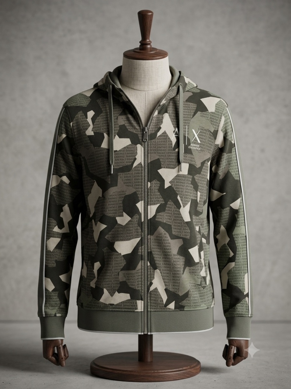 Armani Exchange Olive Green Camo Zip Hoodie